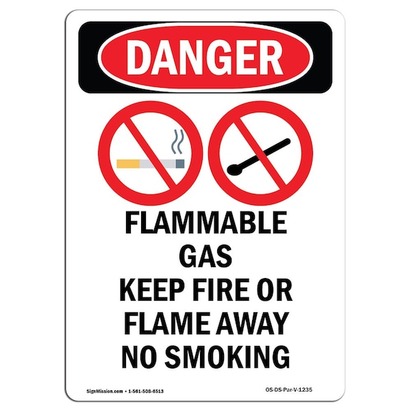 Safety Sign, OSHA Danger, 24" Height, Flammable Gas Keep, Portrait, D-1824-V-1235